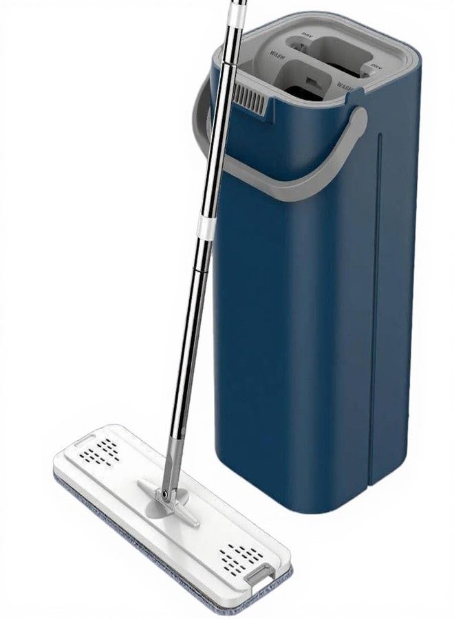 ممسحة مسطحة سهلة الاستخدام بدون استخدام اليدين، برأس قطني ماص، وقضيب مزدوج من الفولاذ المقاوم للصدأ، ونظام تنظيف أرضيات سهل السحب، تتضمن حلقة ممسحة وقطعة قماش. مثالية للاستخدام المنزلي أو التجاري. - Image 1